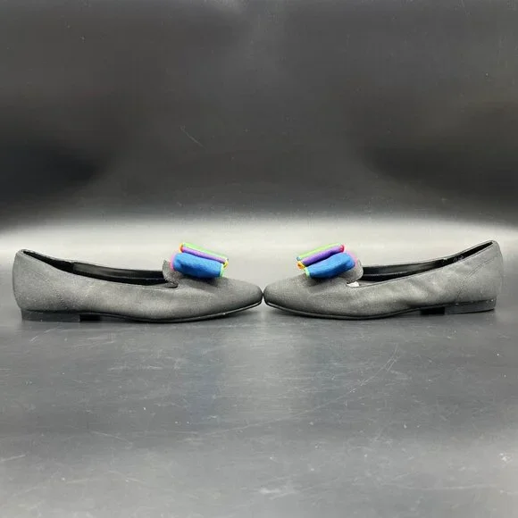 Vintage Womens Flats Shoes Madeline Stuart 1990s Size 6 Black Colorful Bow - Picture 4 of 11